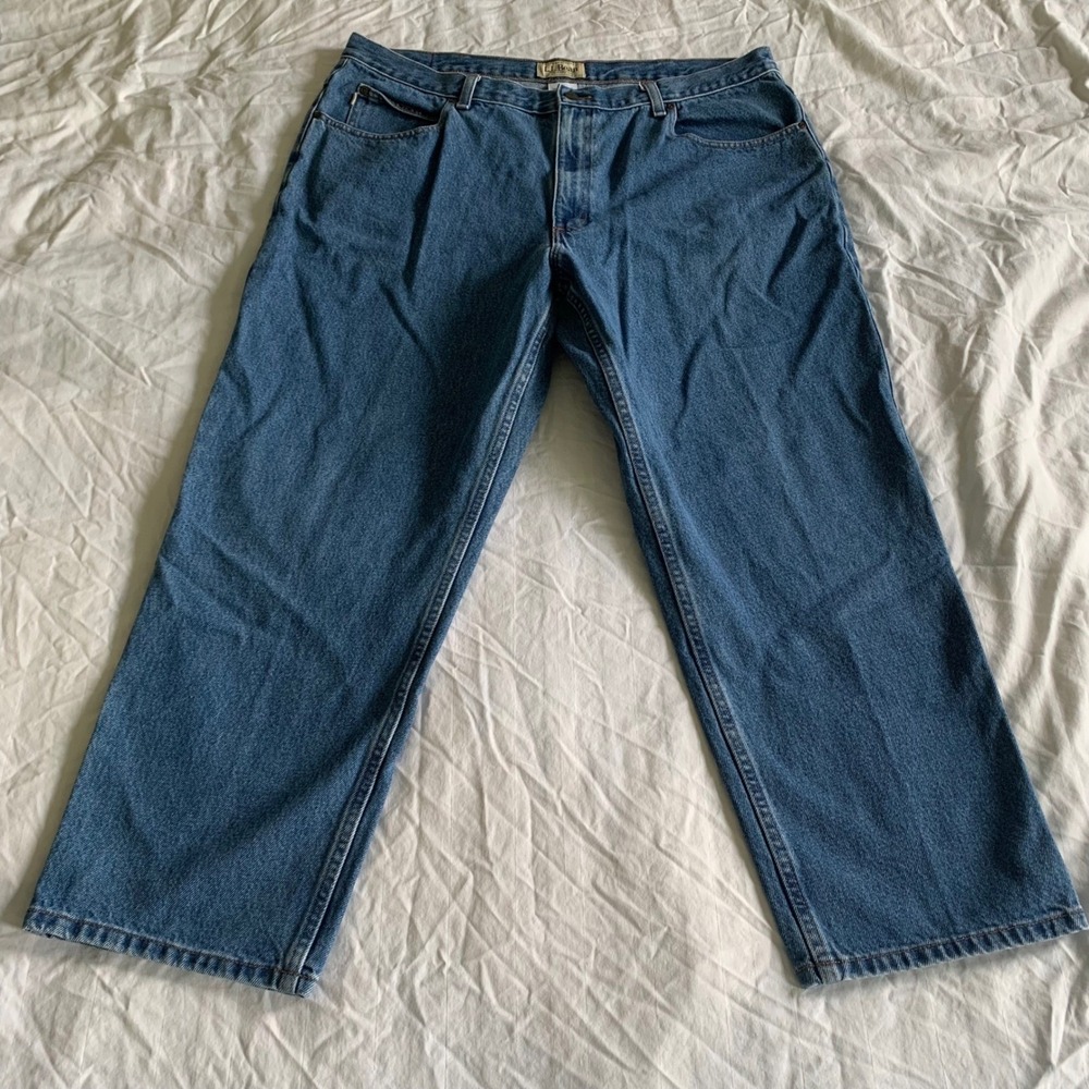 L.L.Bean Double L Jeans Relaxed Fit Straight Leg Blue Denim Mens 40x28